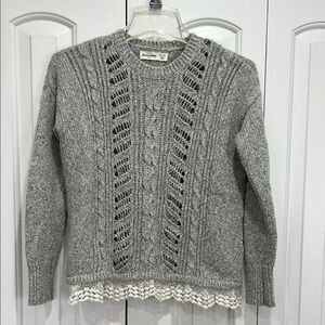 Abercrombie Kids Gray Cable Knit Sweater with Lace Hem- Size 13/14